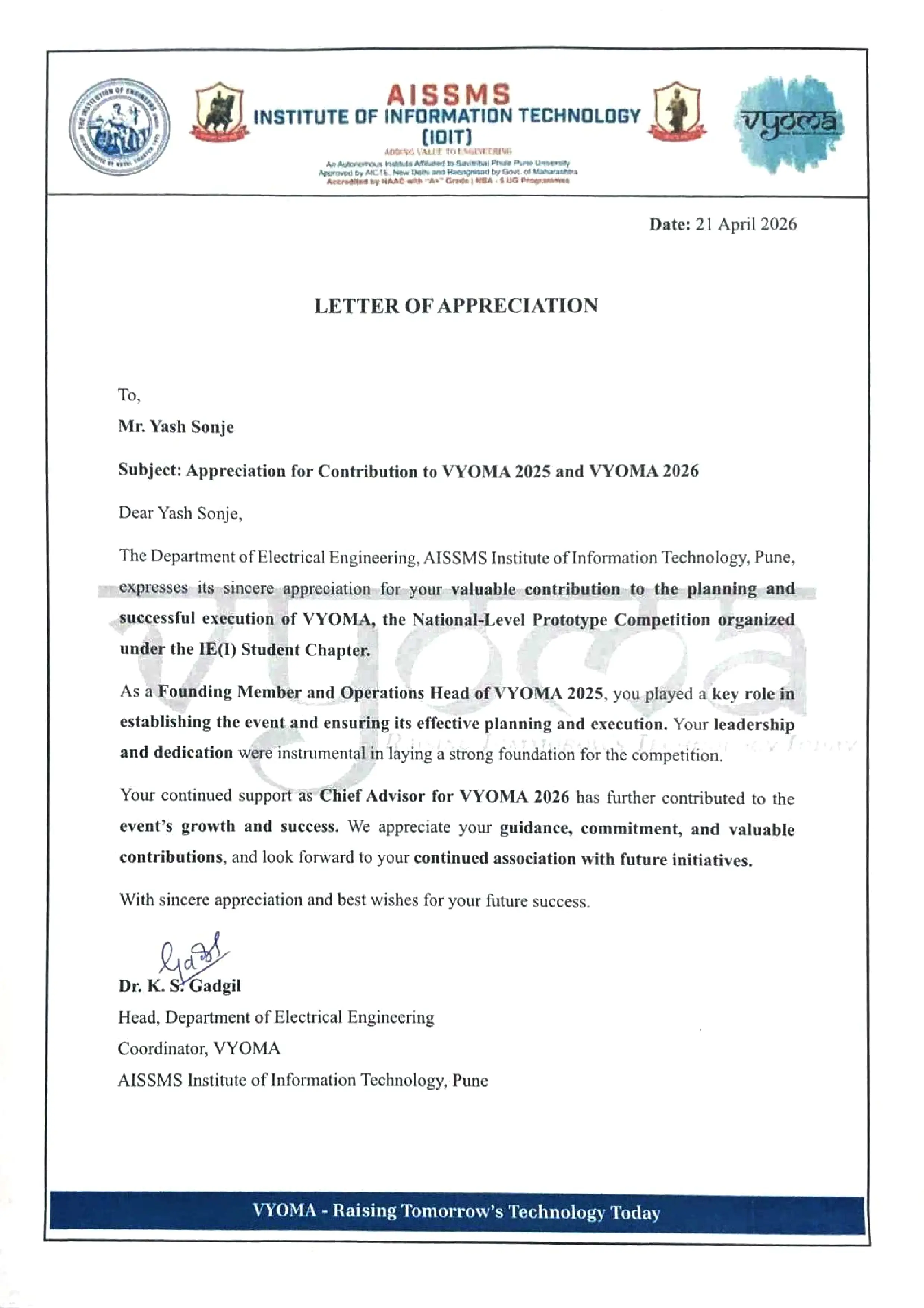 Letter of Appreciation